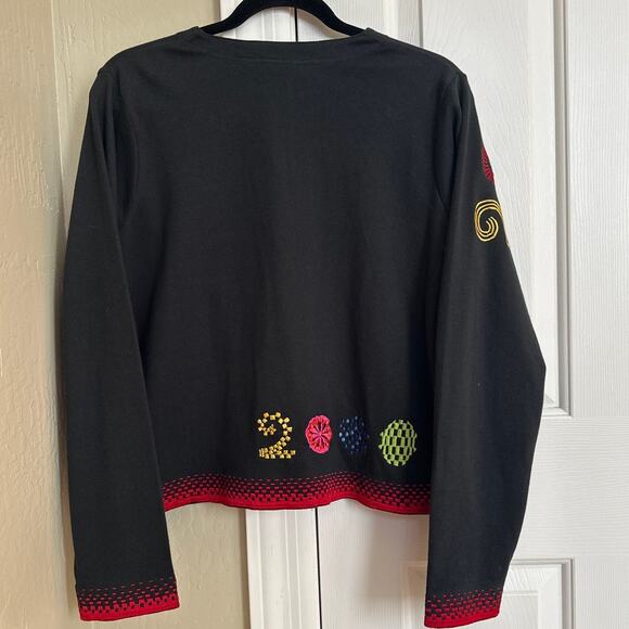 Vintage Y2K Michael Simon‎ Lite Black Cotton Knit Embroidered Cardigan Top Large - Picture 3 of 5